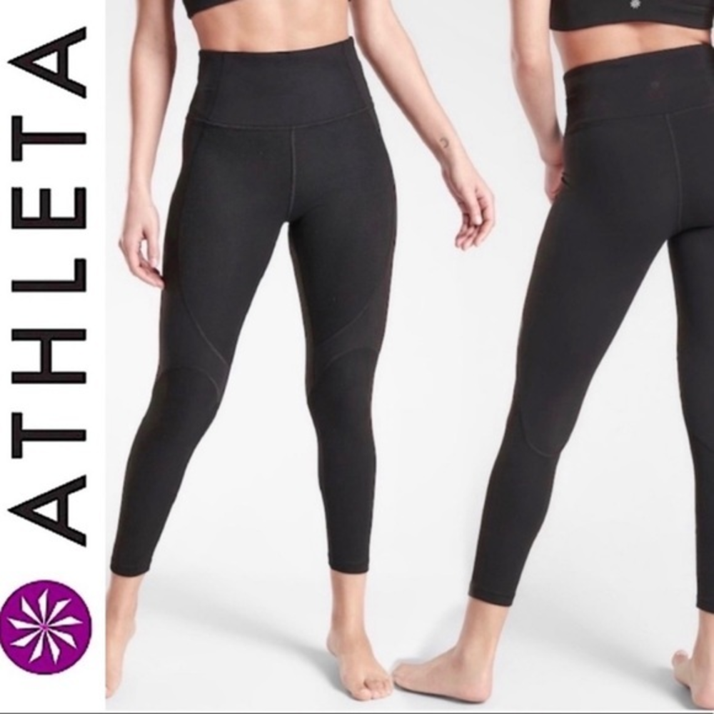 ATHLETA Rise Up Rib 7/8 Tight High Waisted Ankle Leggings‎ Powervita Black XS